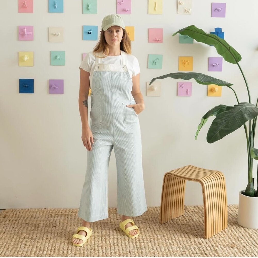 Harper Sage Ethically Made Muse Overalls Medium - Pinstripe NWOT